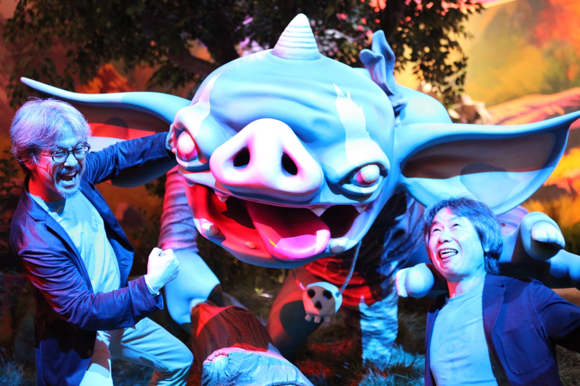 Zelda producer Eiji Aonuma, left, poses with a Zelda enemy and series creator Shigeru Miyamoto at this year’s E3