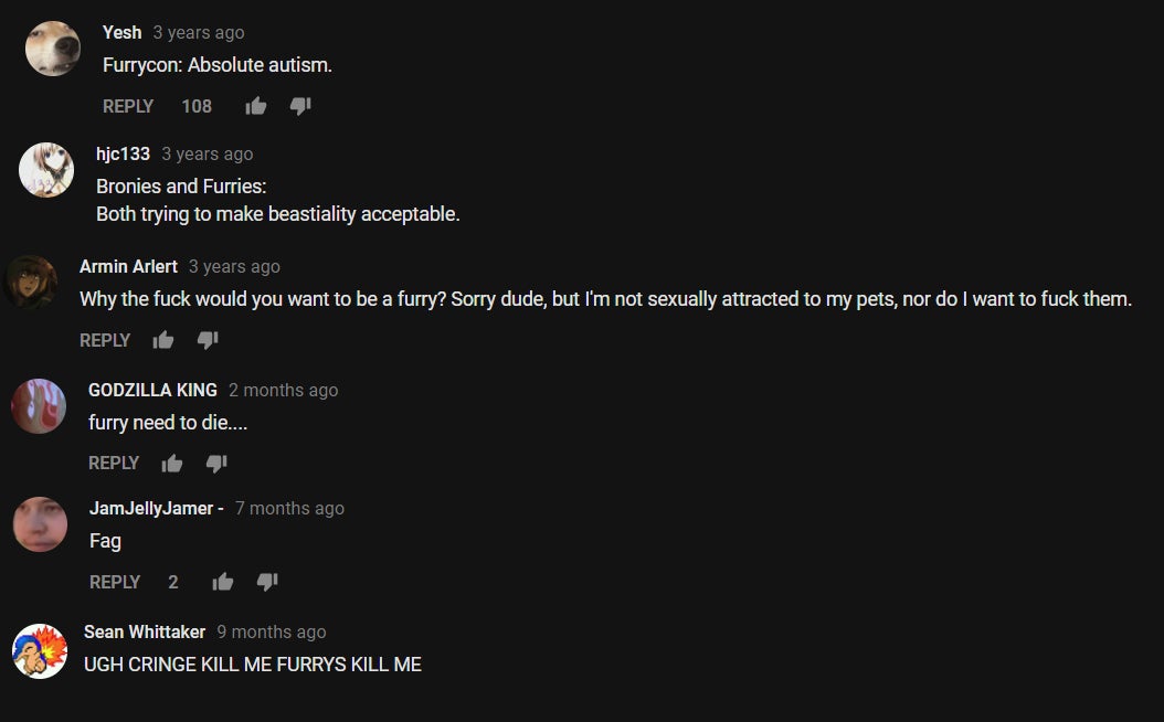   Comments found on a GTA Online furry video