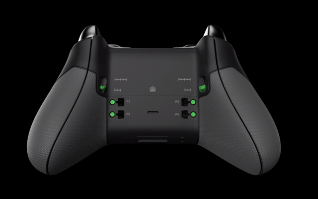 The paddles on the underside of the Xbox One Elite controller, as seen on Microsoft’s promotional site.
