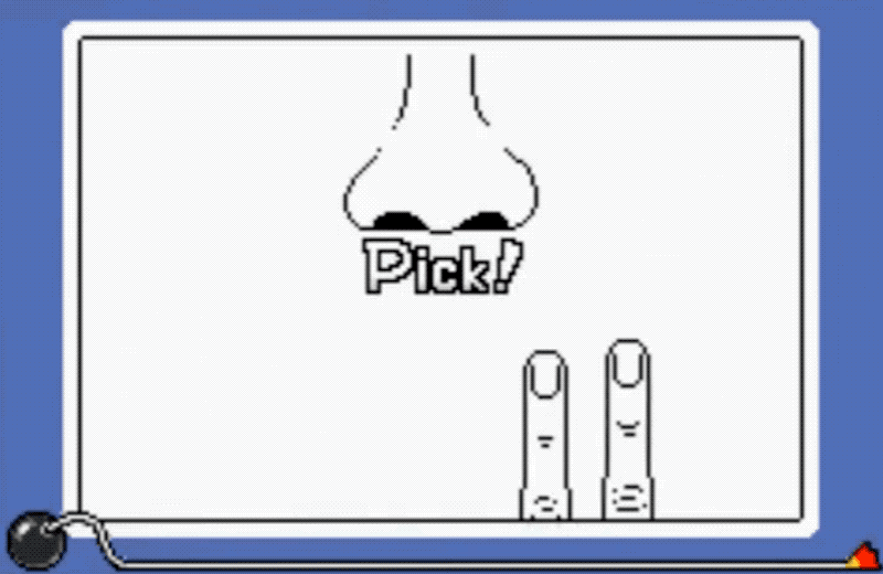 The double nose-pick from WarioWare (captured and uploaded by the YouTuber Nintendius)
