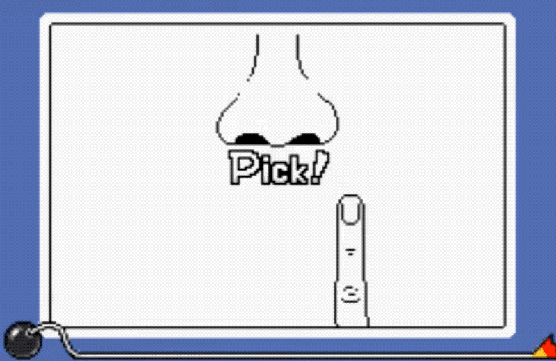 The forefinger nose-pick from WarioWare (captured and uploaded by the YouTuber Nintendius)