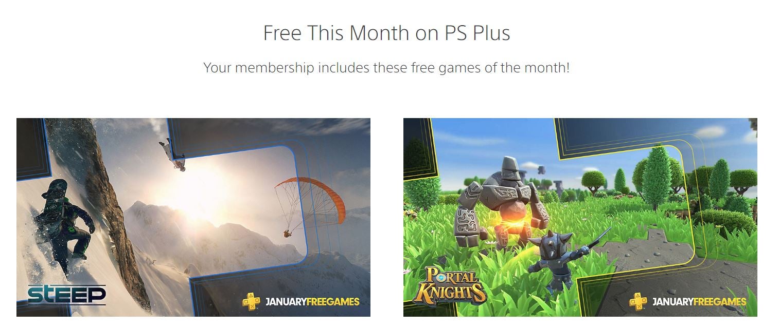 PlayStation Plus includes two free PS4 games a month.