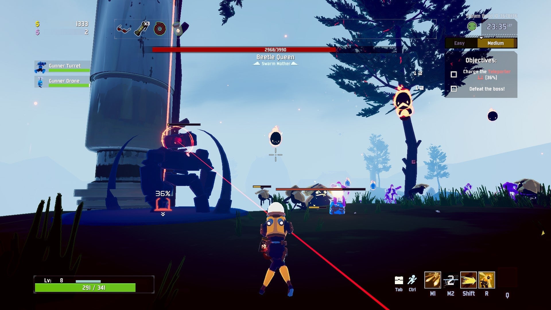 An enemy helpfully highlighting where the teleporter is