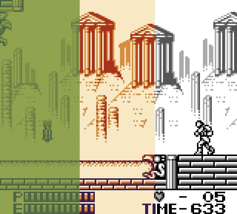 Note: This is just a Photoshop. You cannot actually divide the screen up like Neapolitan ice cream. This is just to show you the different Game Boy color options.