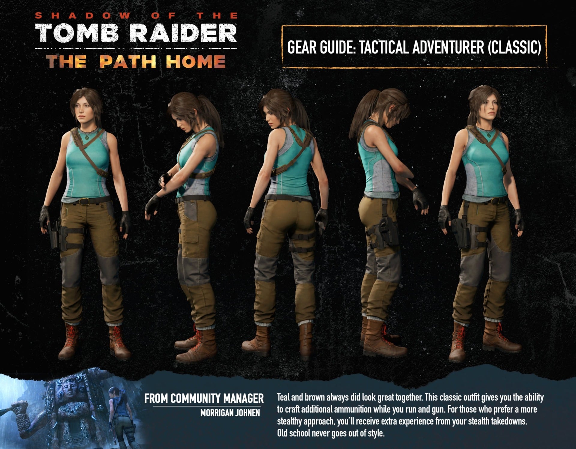 This additional outfit, as showcased in official promotional images like this one, didn’t go over so well. Some fans complained she wasn’t in shorts, and others complained that you can’t even wear it—or many other outfits in the game—in the game’s biggest hub area.