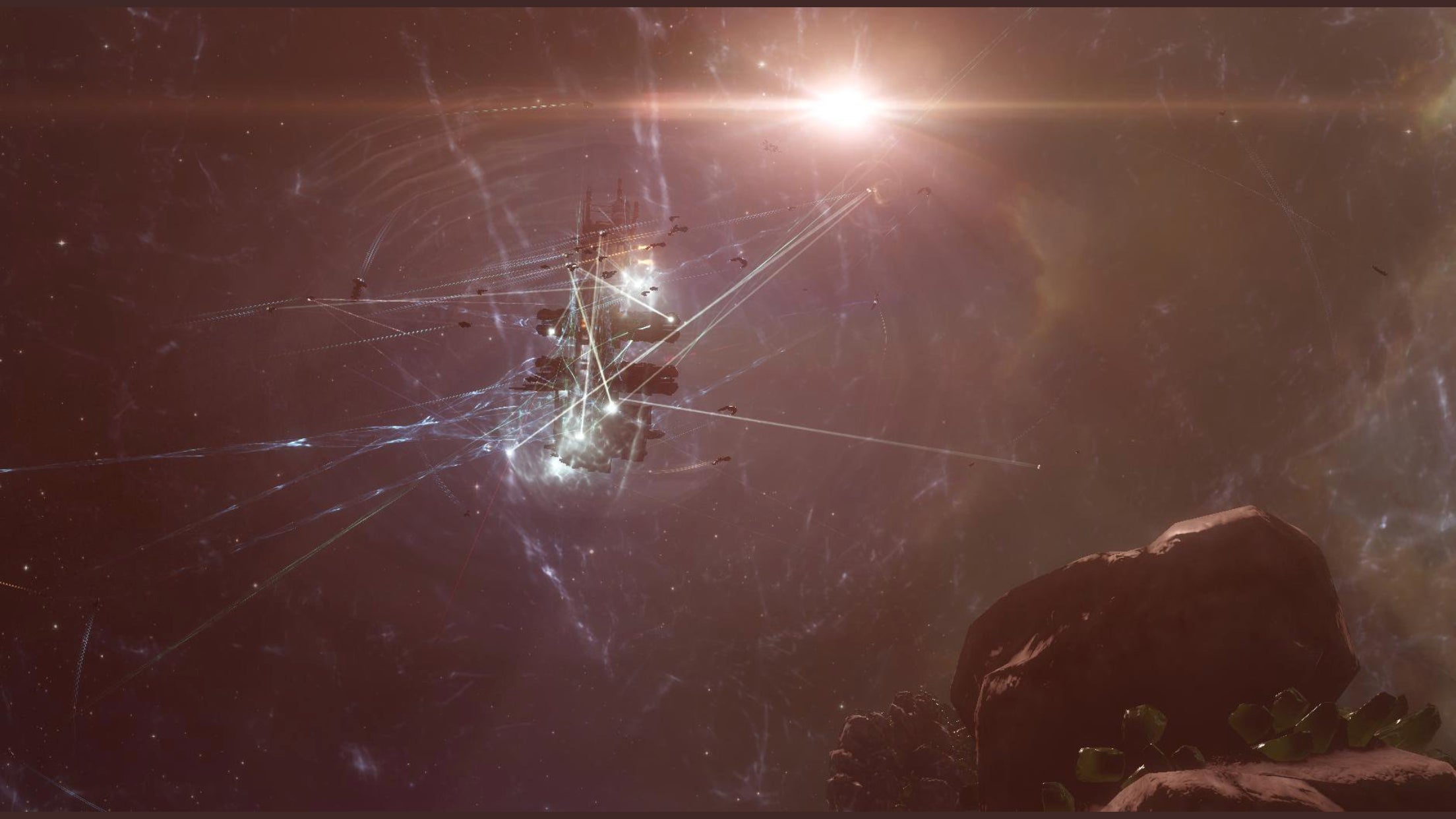 Rorqual Indistrial Vessel under siege by smaller ships.