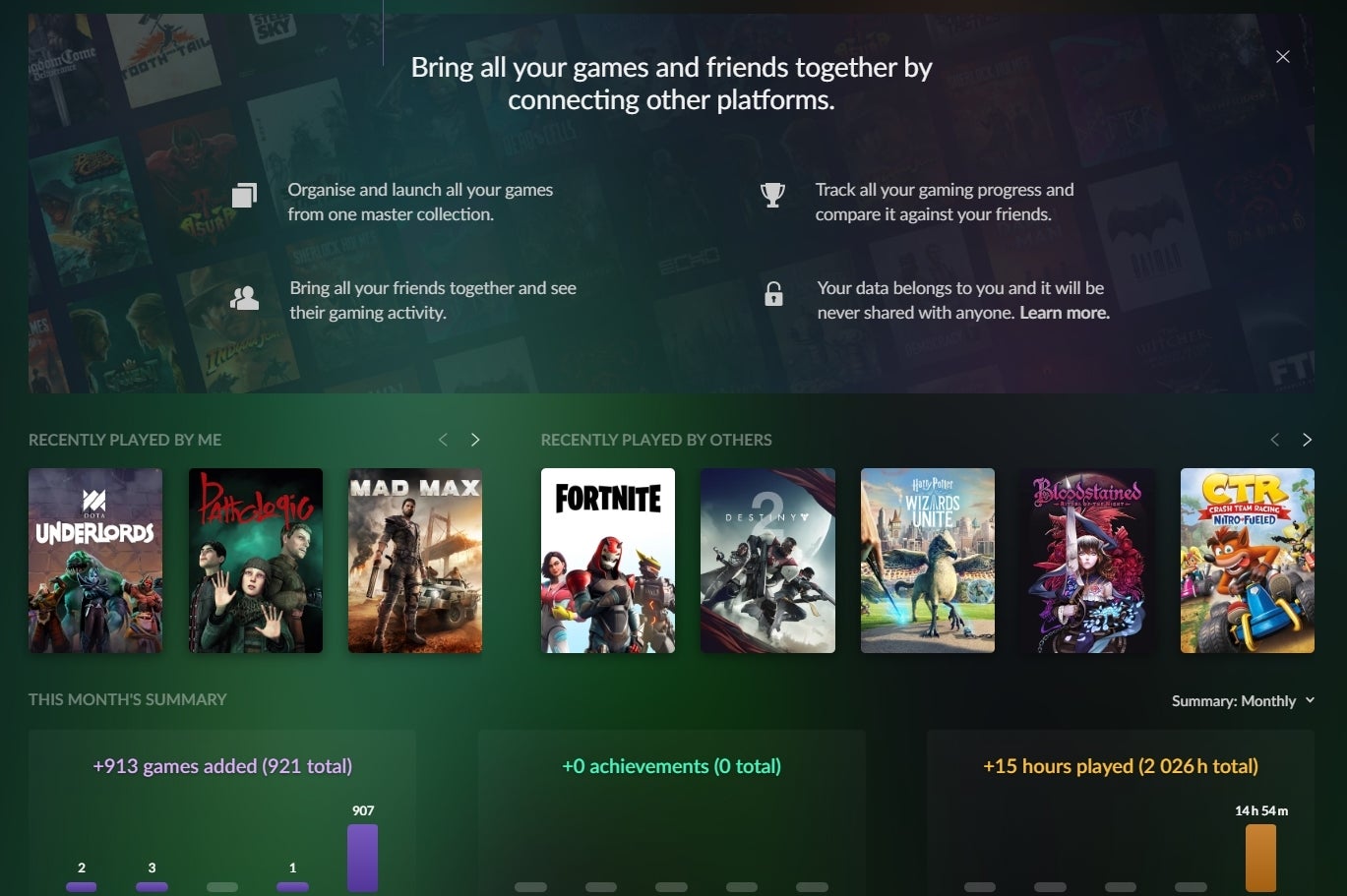 GOG’s Galaxy’s ‘Recent’ tab