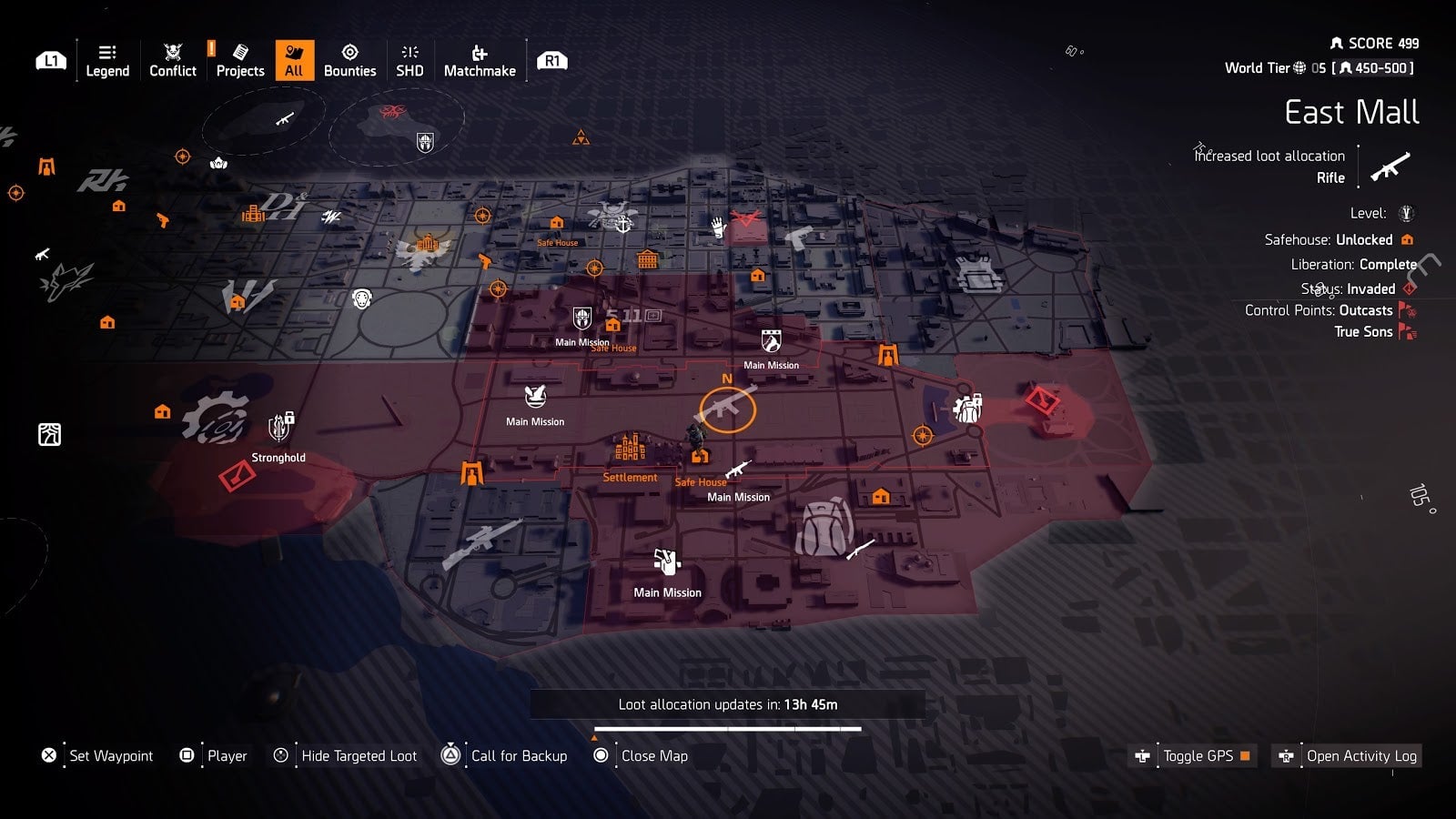The new loot-targeting map showing where different types of guns and gear were most likely to drop on Sunday October 27. The distribution changes daily.