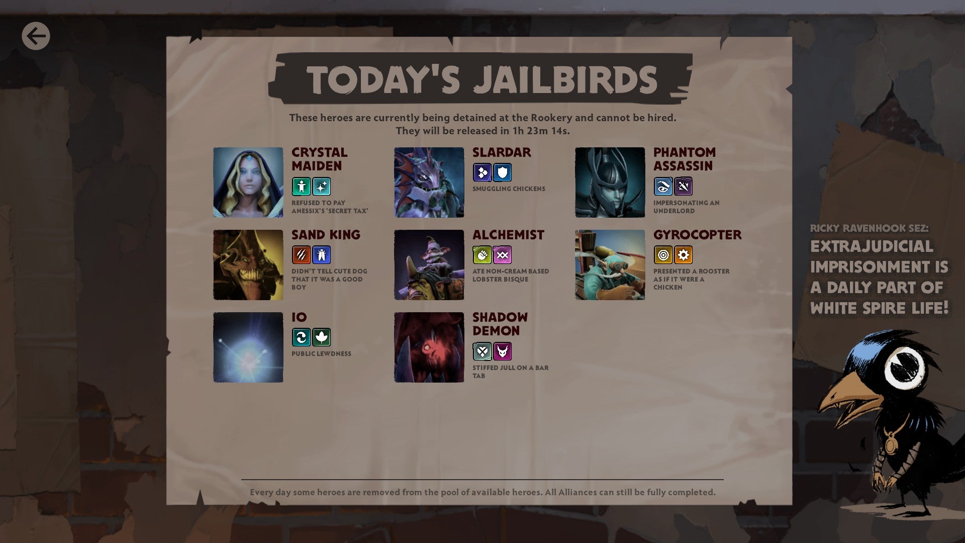 Today’s jailed Dota Underlords heroes