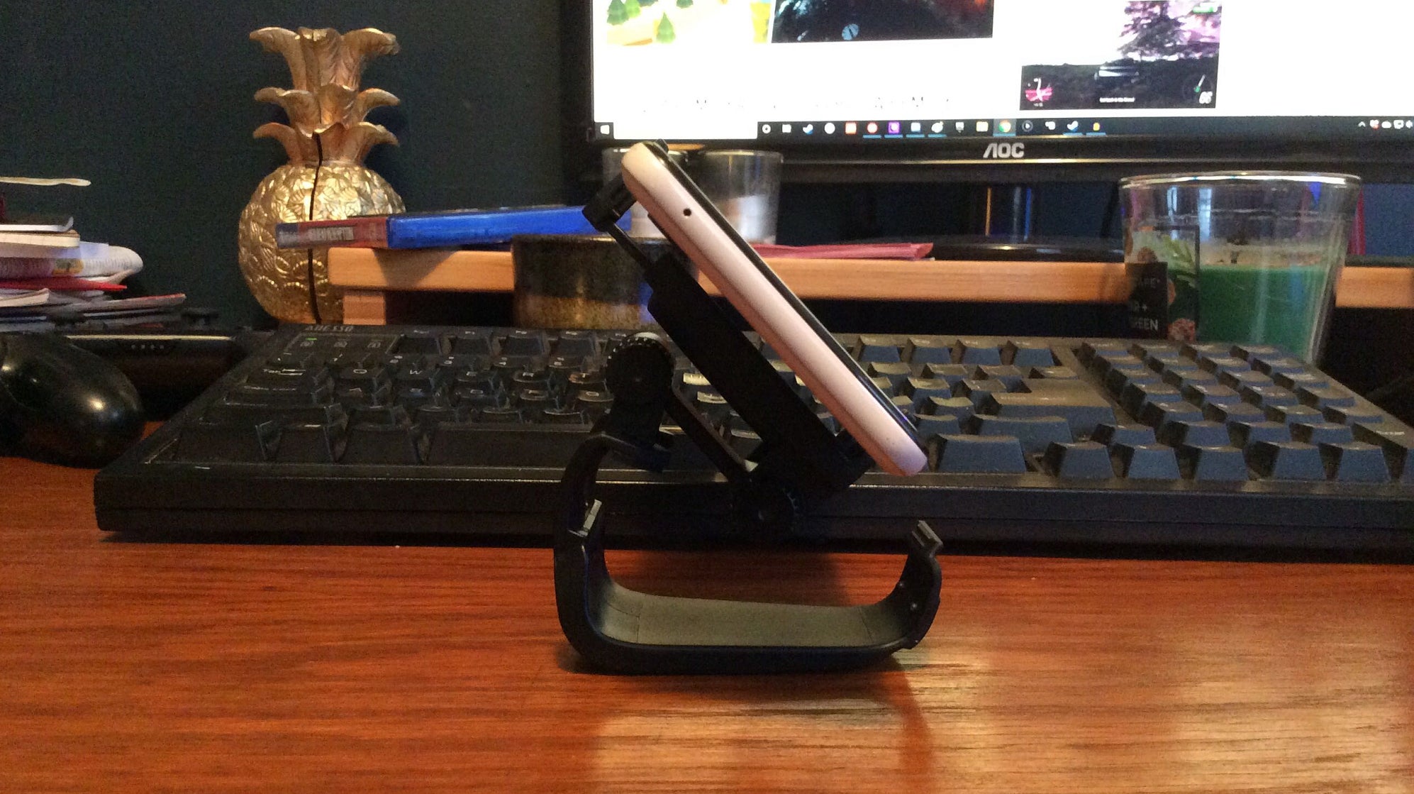 The clip wobbles a little in this position but is still sturdier than the Switch’s built-in kickstand.