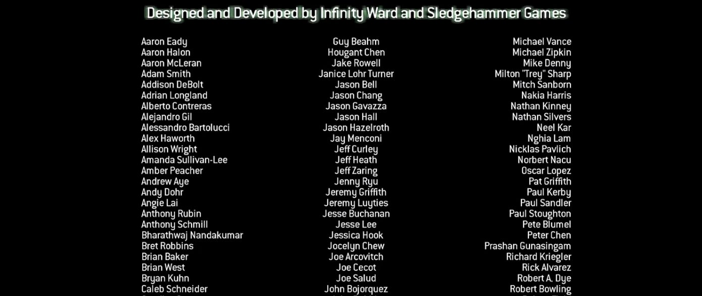 The credits sequence from Call of Duty: Modern Warfare 3.