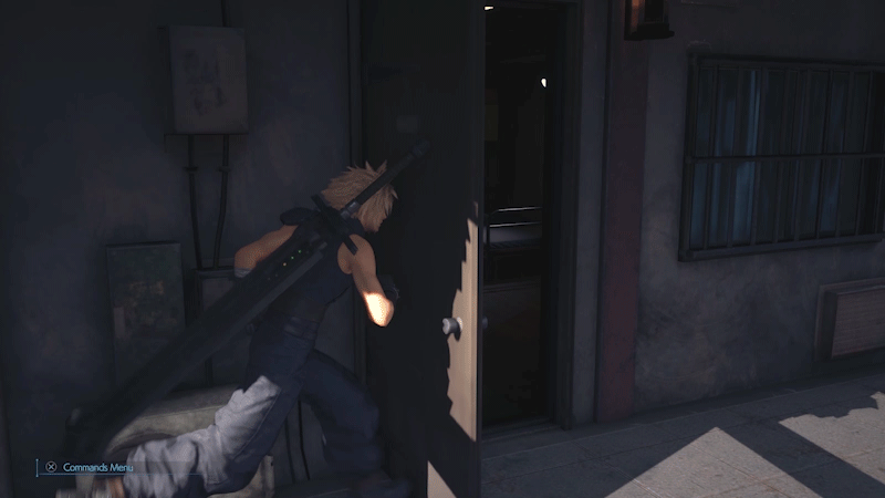 Cloud is powerless against his apartment door.