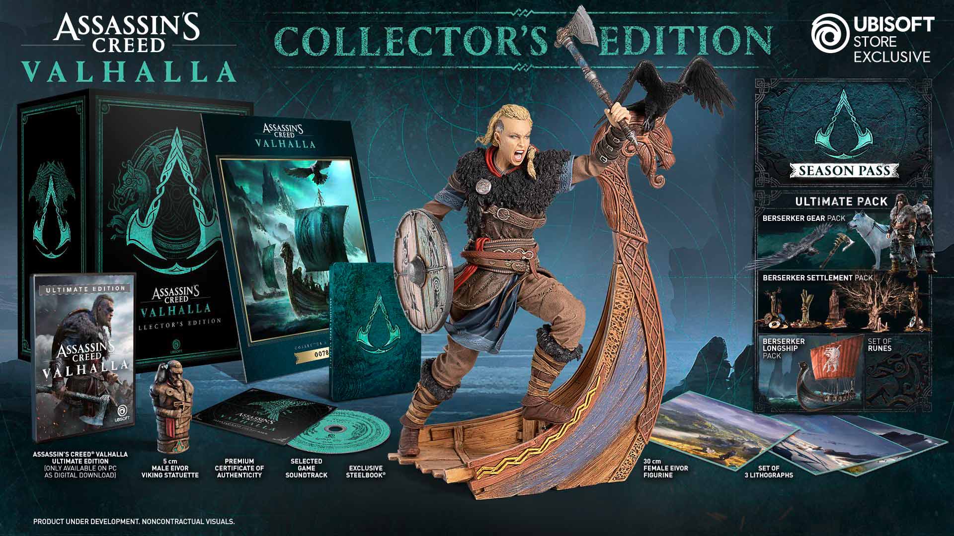 The collectors edition for Assassin’s Creed Valhalla showed players their first clear look at the female version of the game’s lead character—and also displays the kind of item packs that will likely be offered via microtransactions.