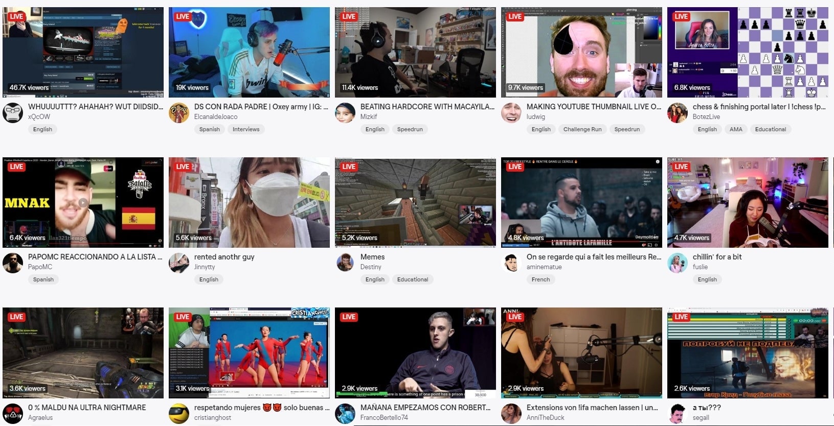 The top of Just Chatting, circa yesterday evening.