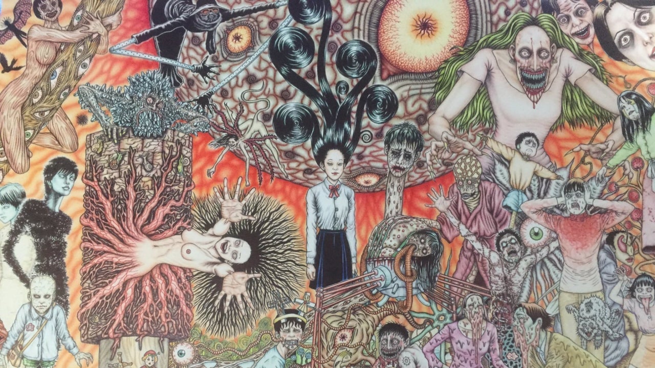 A collage of Junji Ito’s iconic illustrations.