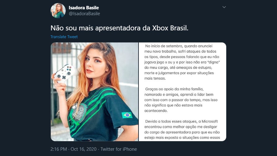 Screenshot: Isadora Basile / Twitter