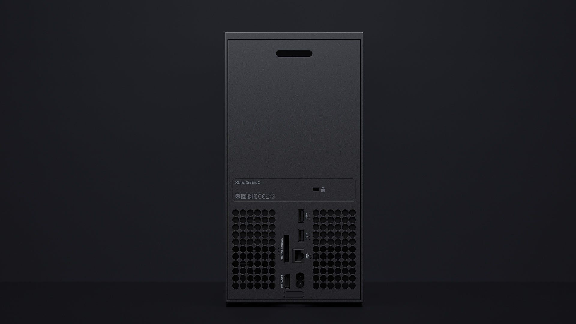 The back side of the Series X, complete with fancy SSD expansion port for upgrading storage.