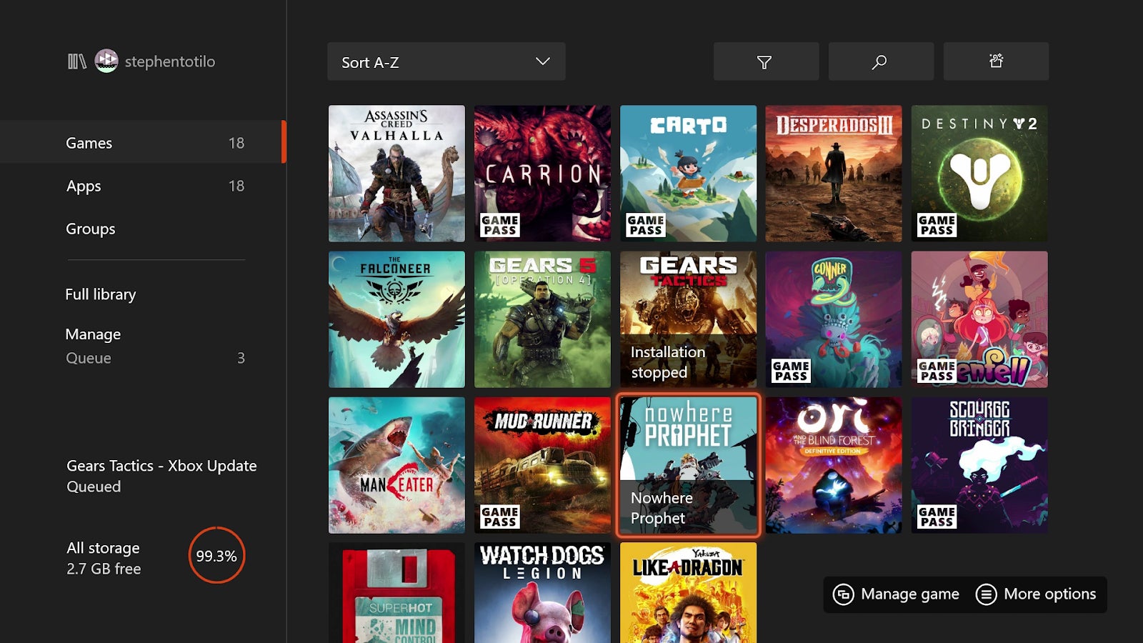 This is what almost fits on my Xbox Series S. I didn’t have enough room for Gears Tactics.