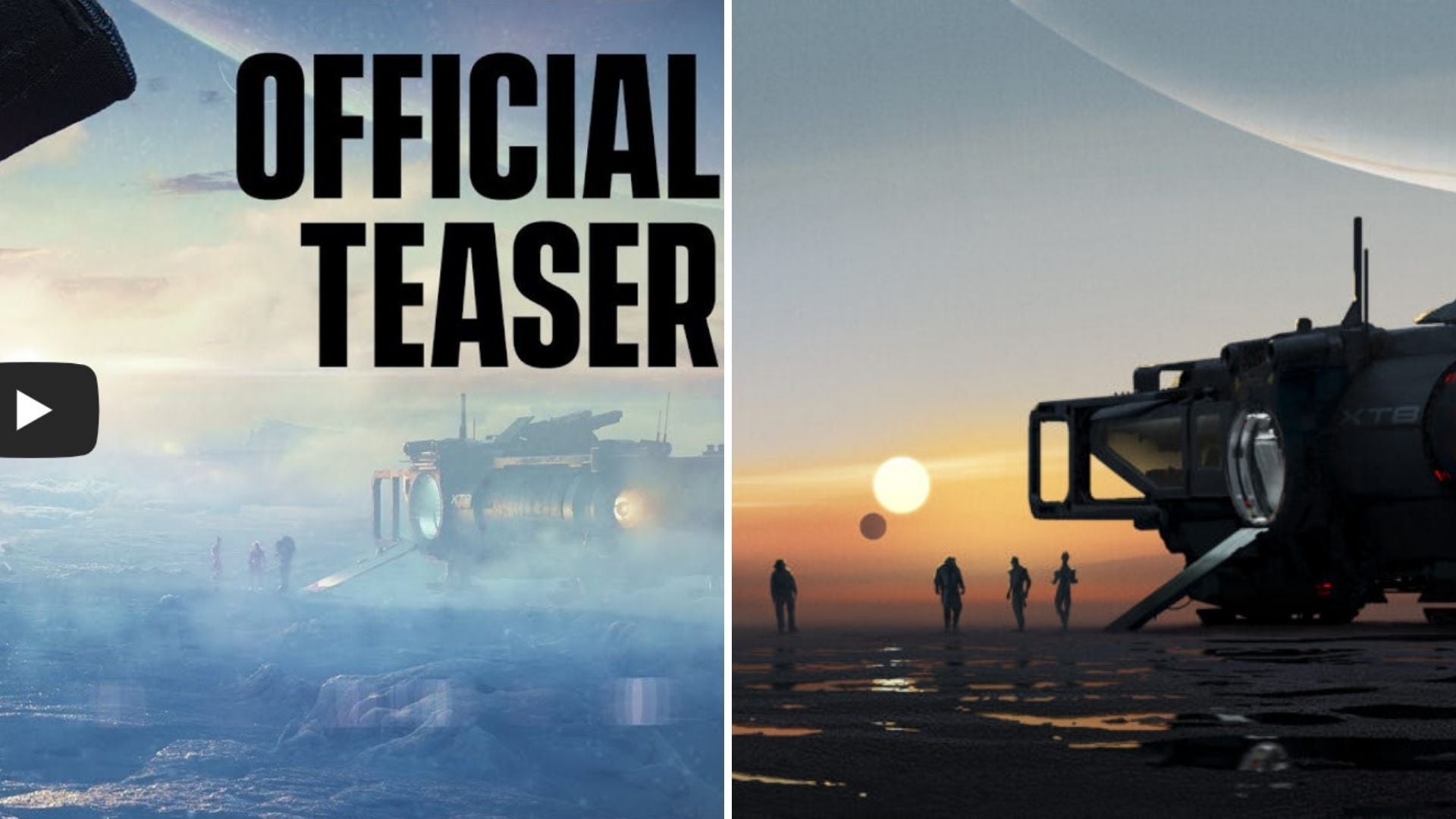 Extremely similar shot compositions, since the picture on the right is taken from a YouTube preview still, the play button and Liara’s face obscures the two suns. 