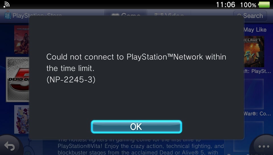  Error code generated when attempting to download a Vita demo today from its Store. 
