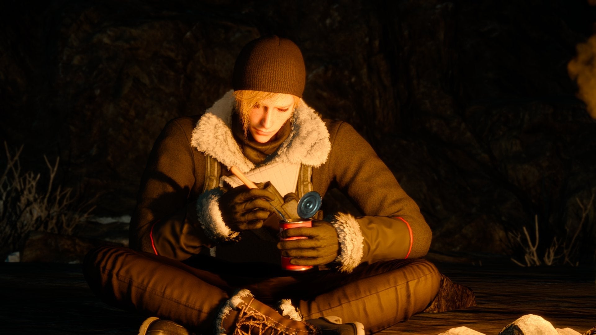 Prompto, sweetie, where did you get the winter gear? What hobo did you murder for those boots.
