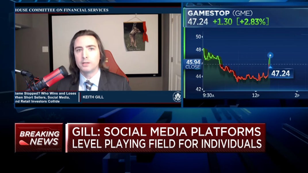 During Gill’s opening remarks GameStop stock temporarily jumped up several dollars. 