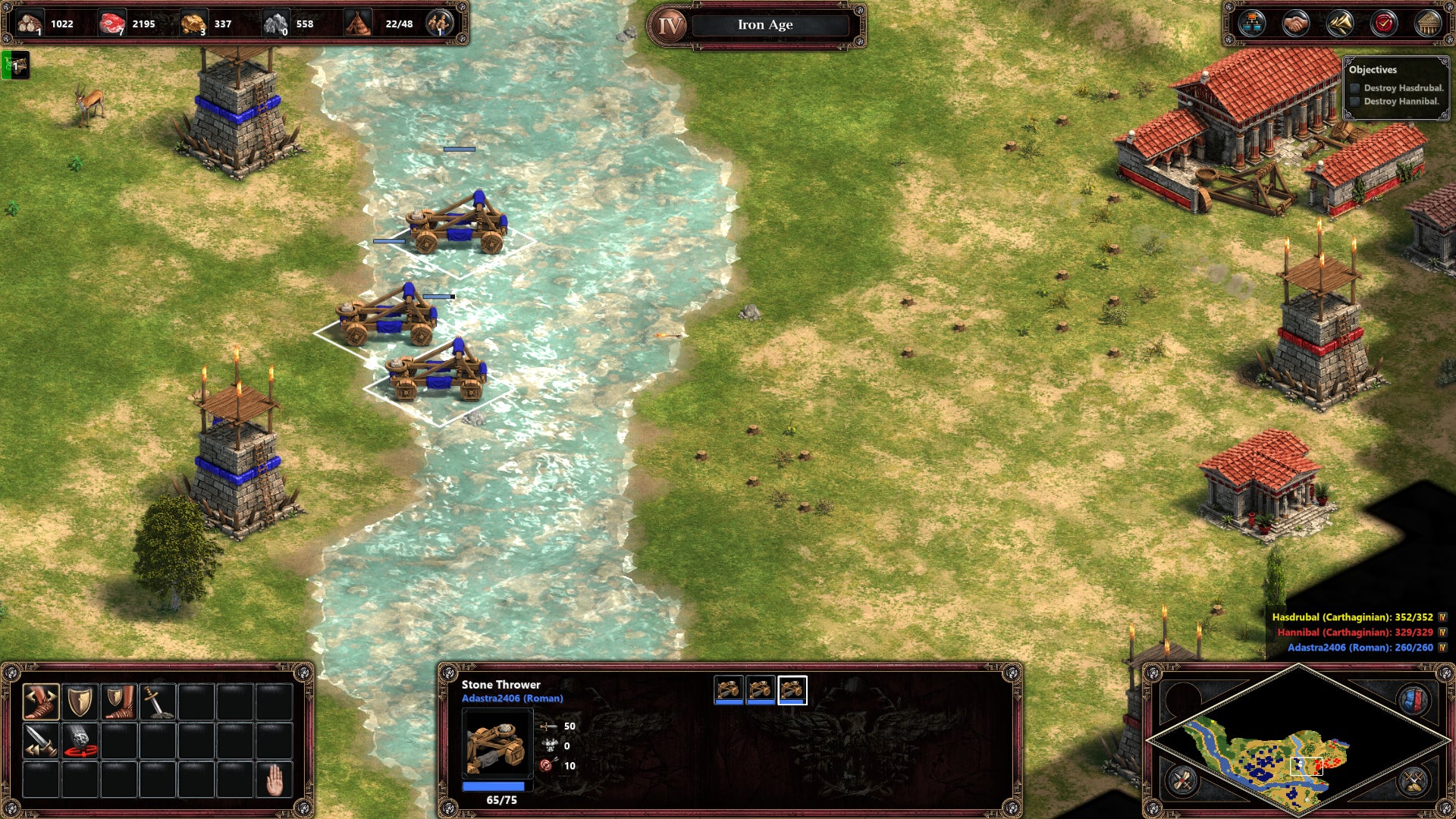 Three catapults are all that’s left after I ran a massive army into Hannibal’s camp. If I didn’t pull them out, I’d be left with no defenses.