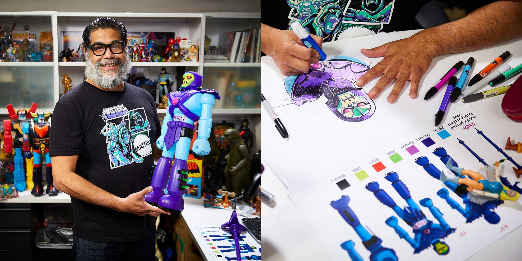 Left: Ruben Martinez and his creation. Right: Forget the right, look how happy Ruben is with his Skeletor. 