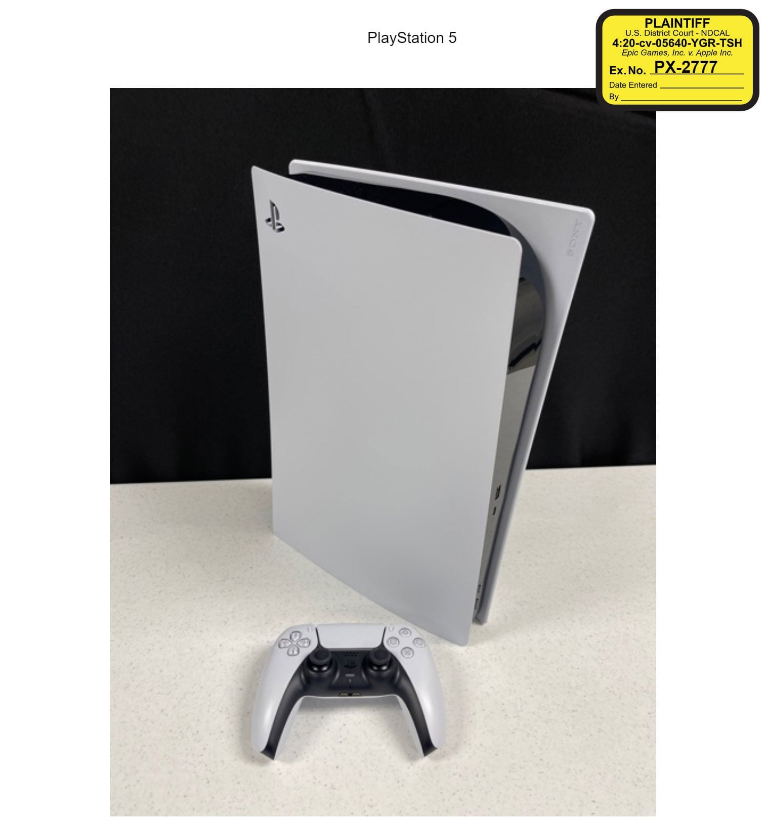 This is the actual PS5 from the case, exhibit PX-2777. No word on whether it was won in a raffle or bought on resale.