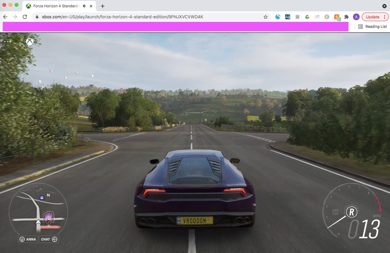 Forza Horizon 4 in Chrome. No, you don’t get to see my bookmarks.