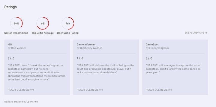 A shot of the store page for NBA 2K21 on the Epic Games Store.