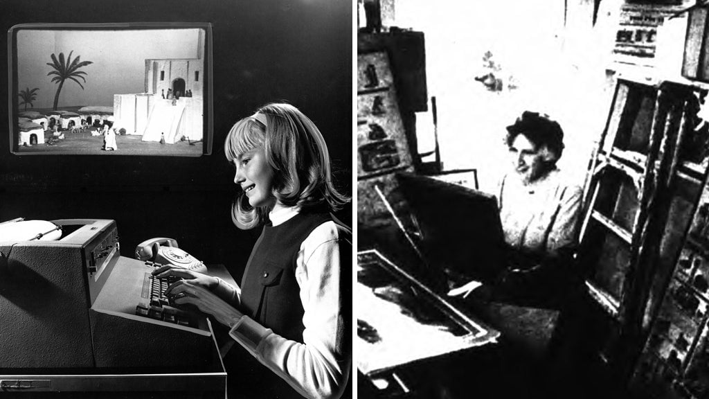 A girl plays The Sumerian Game in a 1968 photograph (left). It was created in 1964 by Mabel Addis, seen in a 1984 newspaper clipping (right).