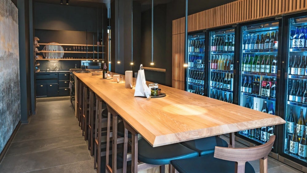 The inviting, modern interior of Sake 36 in Berlin, Germany. 