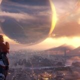 A Guardian looks out at The Traveler.