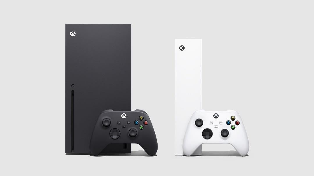The Xbox Series X (left) dwarfs the comparatively diminutive Xbox Series S.