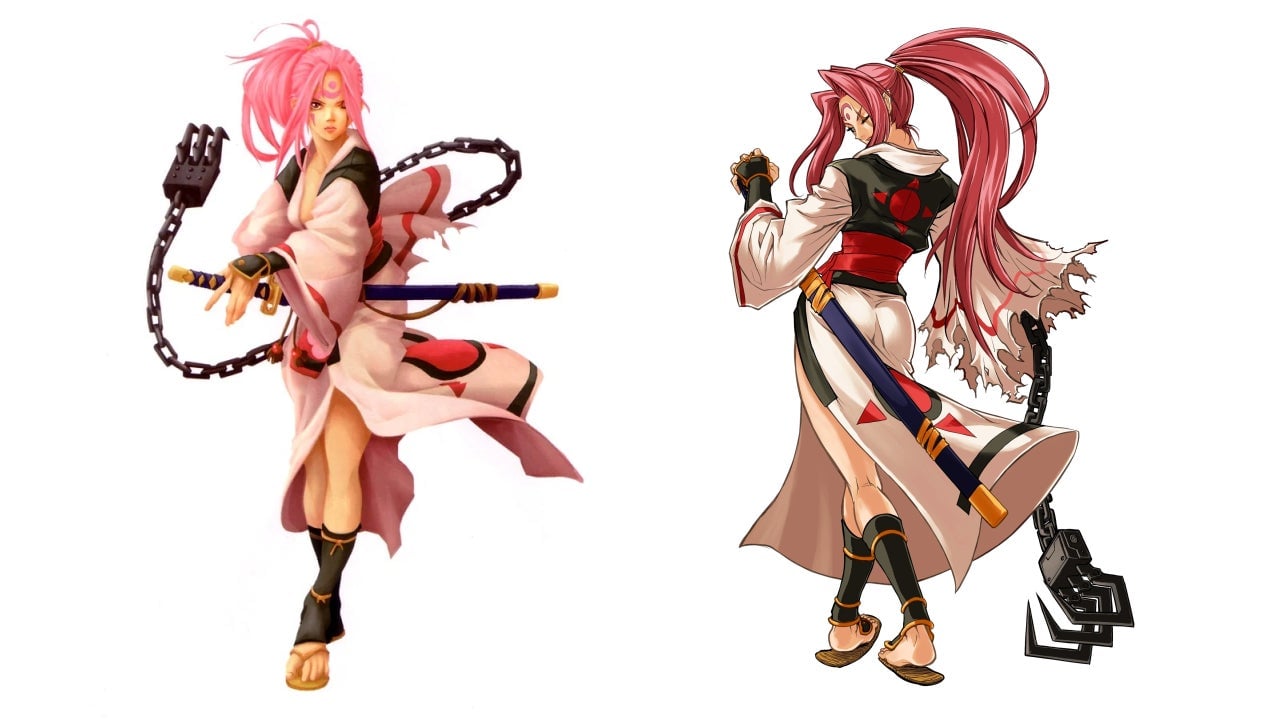 Guilty Gear XX Accent Core’s artwork doesn’t even show Baiken’s front.