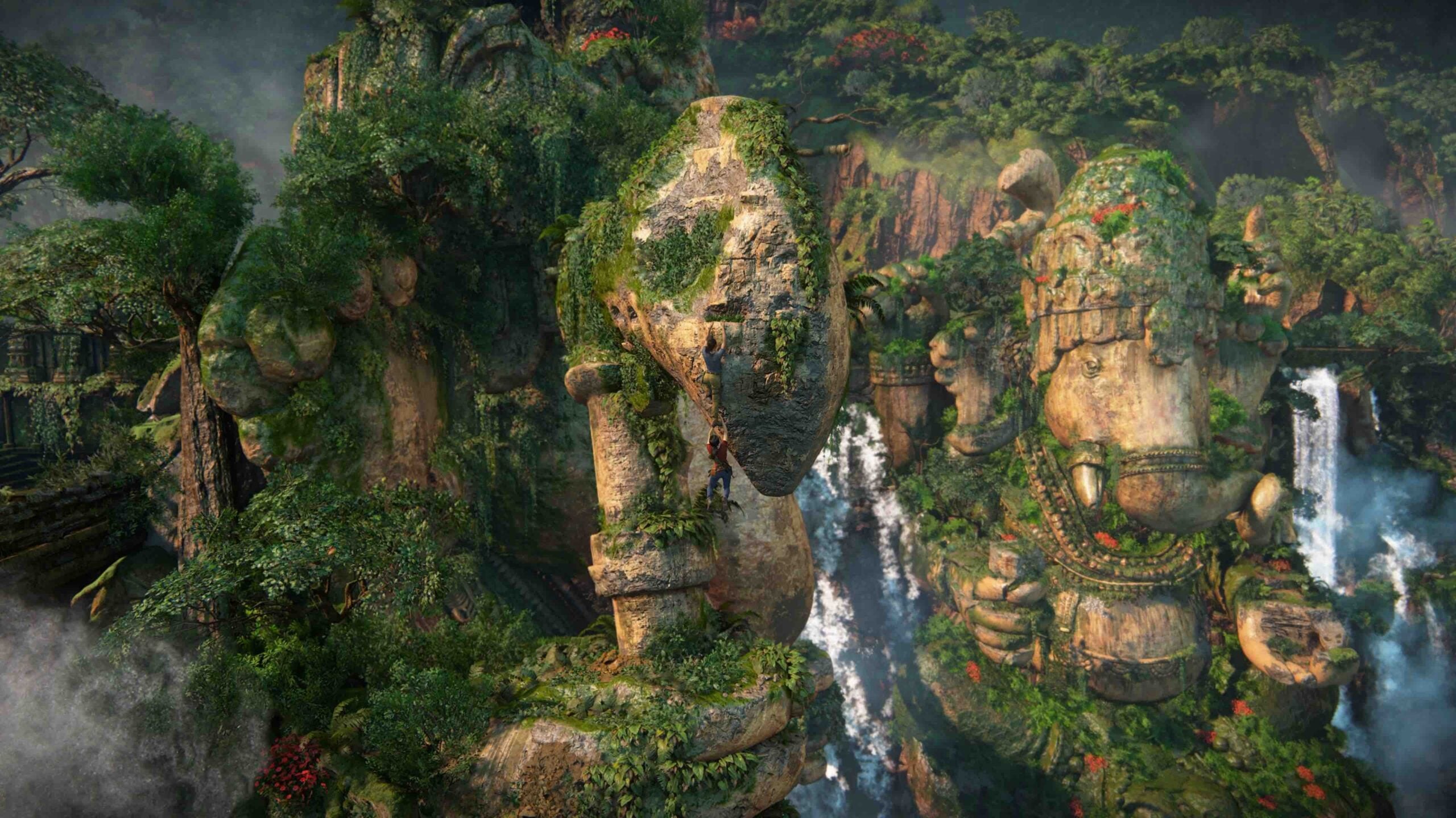 Lost Legacy’s climbing sections are often staggering in scale (look close to see the heroes).