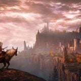 A tarnished warrior looks out at a castle.