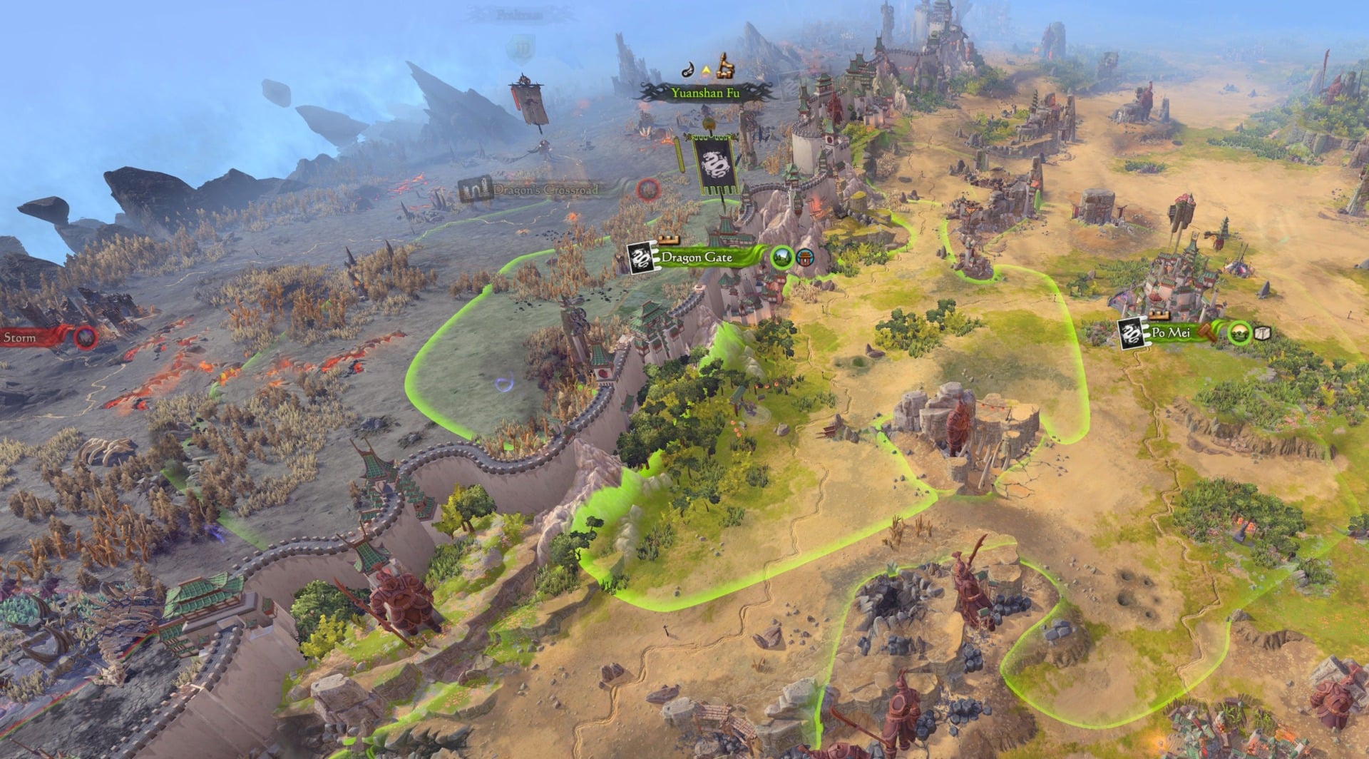 The map is exploding with colour and features, like this contrast between the Great Bastion and the wastelands beyond