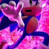 Sonic is surrounded by pink light.