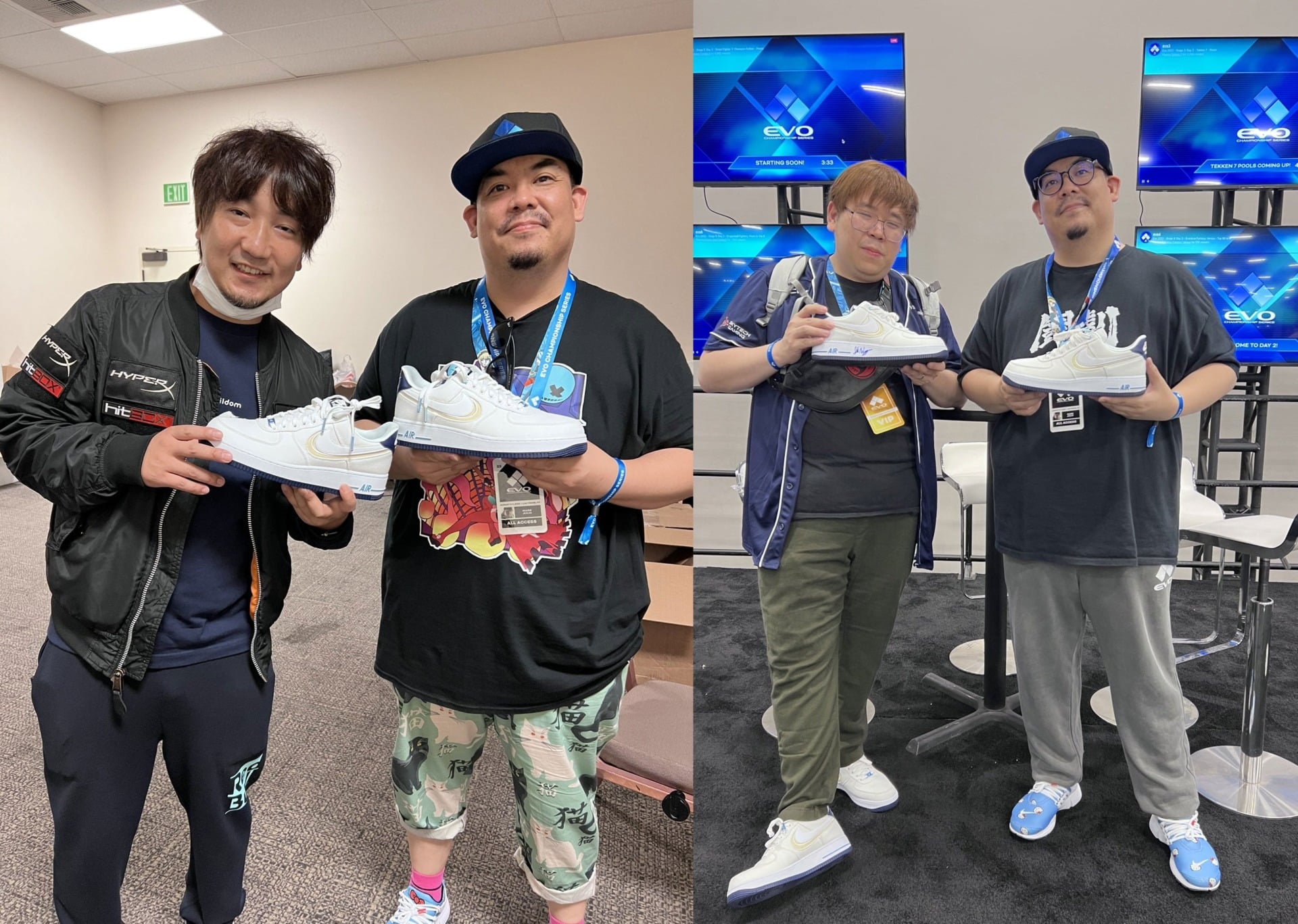 EVO’s Mark Julio presenting both Daigo (L) and Justin Wong (R) with their shoes
