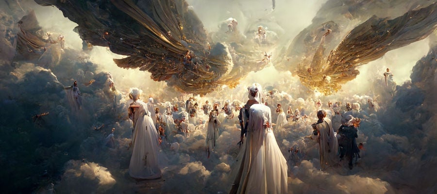 ‘Heavenly Meeting’, an image prompted on MidJourney by Lamona42