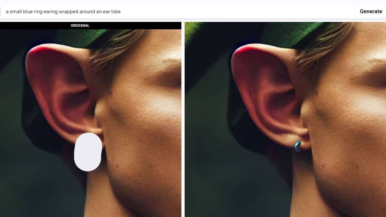 The image from Leveille shows how he instructed the AI to refine Holland / Link’s ear lobe.