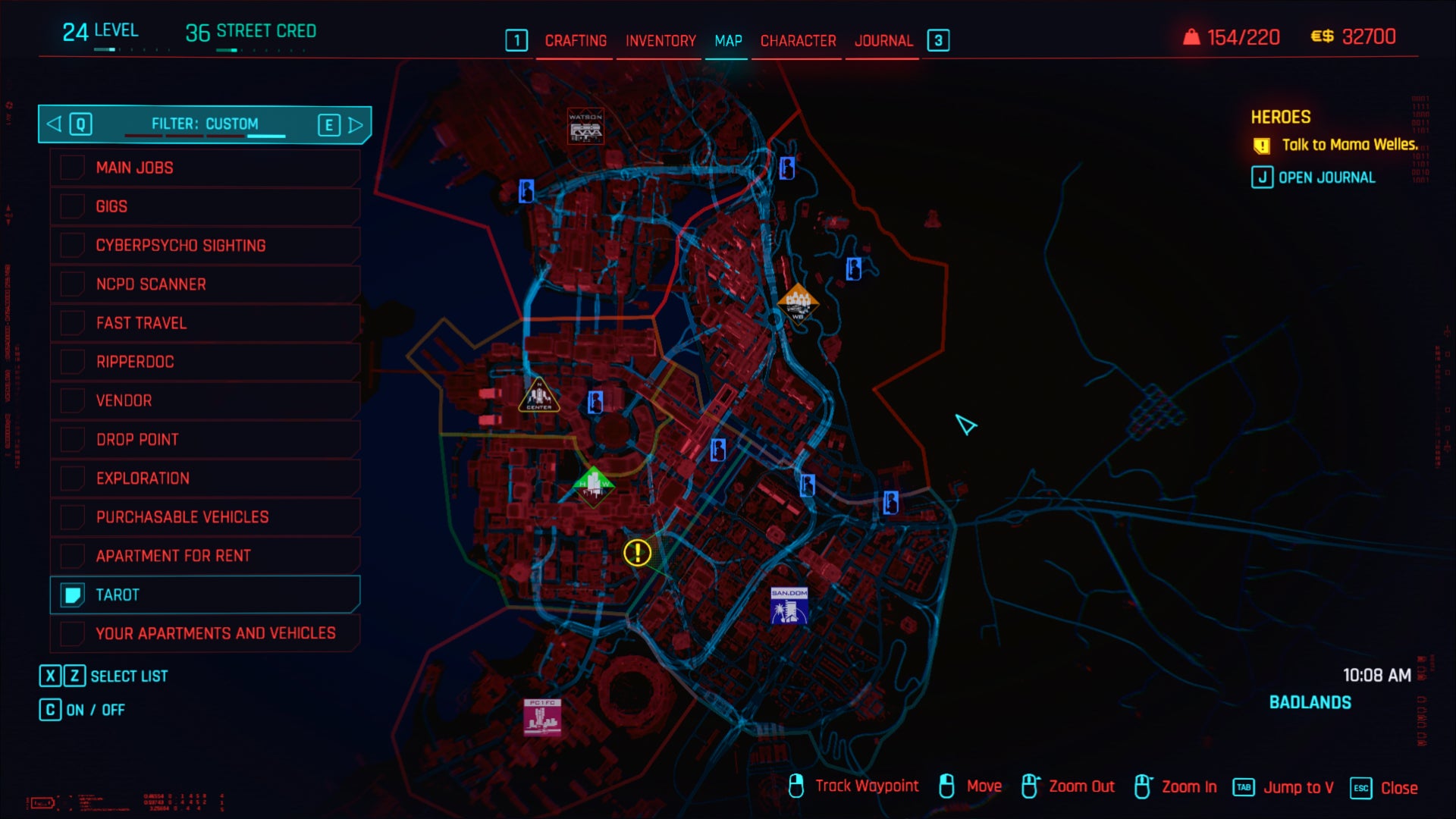 Blue tarot card symbols are laid out on the map, so you’ll never have to hunt around too much.