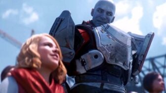 Commander Zavala smiles at a young girl.