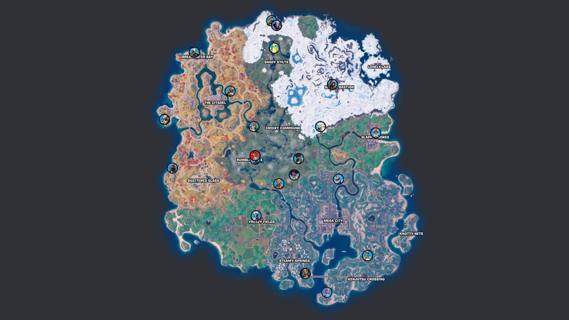 Locations are current as of Chapter 4, Season 3 on 6/22/23