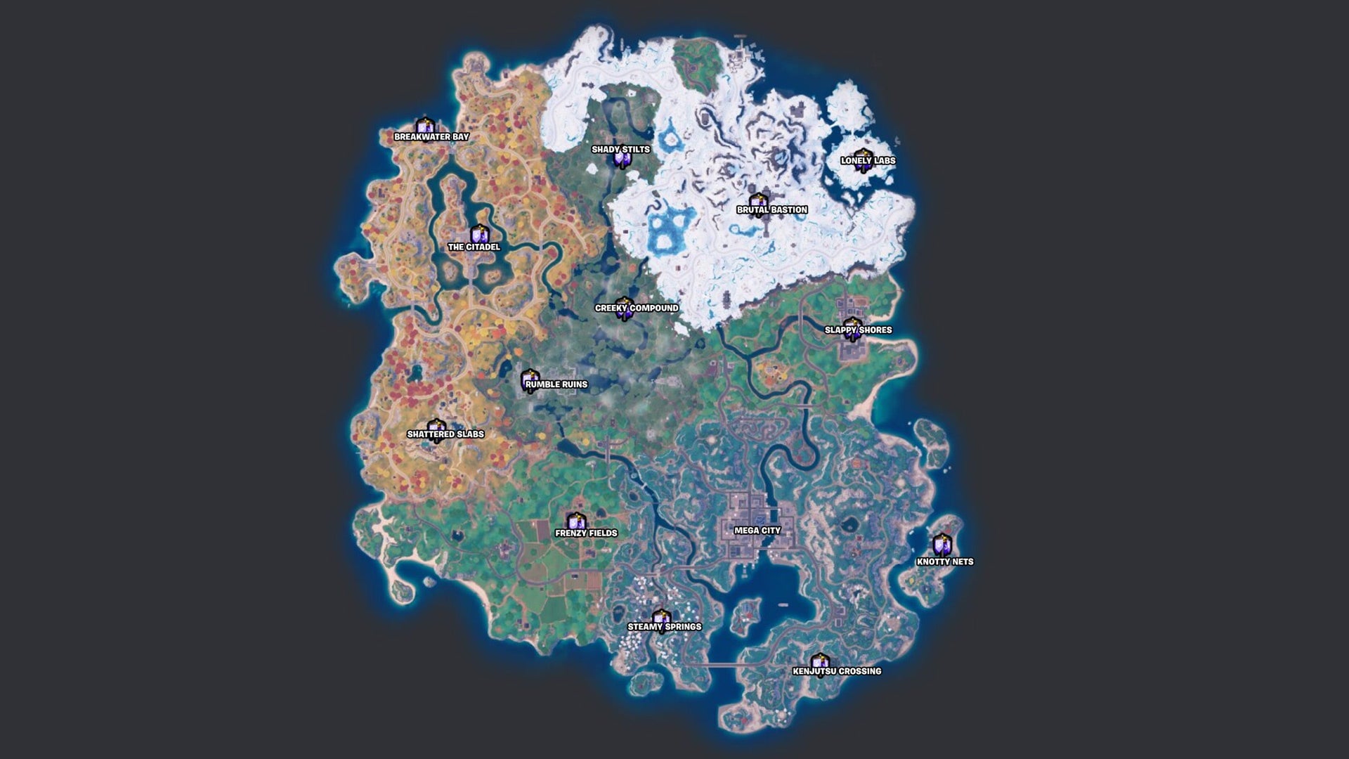 Locations are current as of Chapter 4, Season 3 on 6/22/23