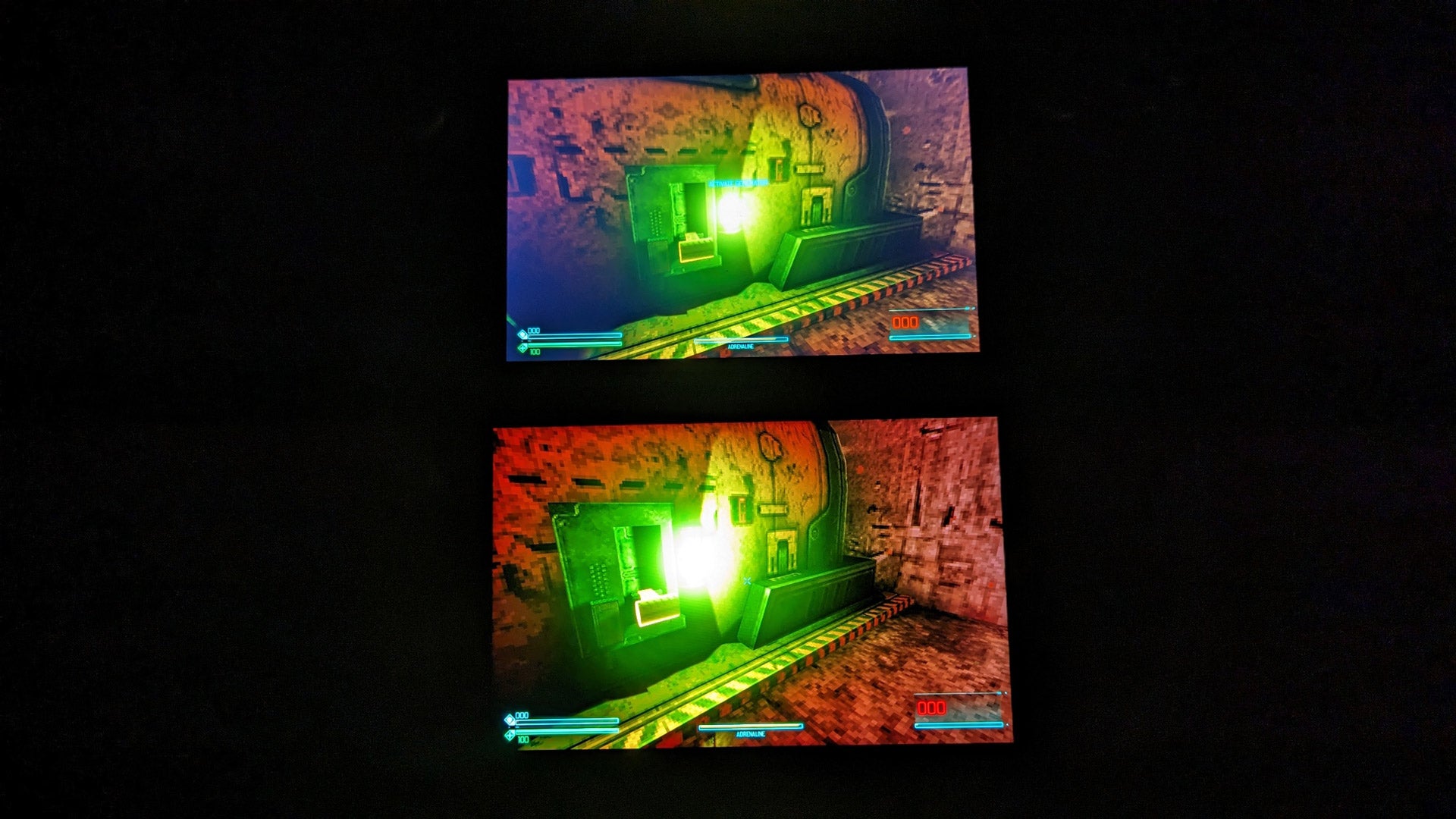 Top is the original, LCD Steam Deck. Bottom is the new OLED (running Sprawl)