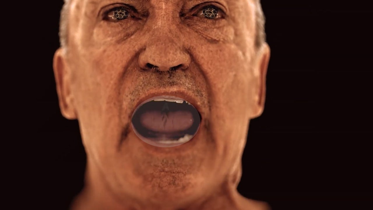 Brightness added to emphasize the letter A right above Udo Kier’s tongue.