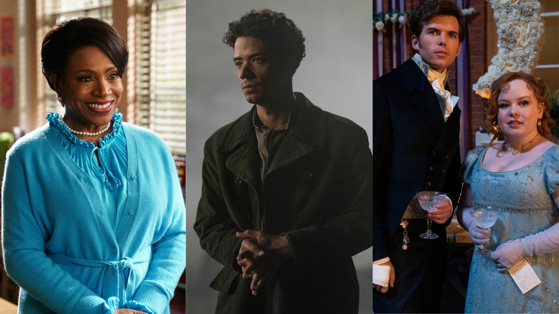 Sheryl Lee Ralph in Abbott Elementary; Jacob Anderson in Interview With The Vampire; Luke Newton and Nicola Coughlan in Bridgerton 